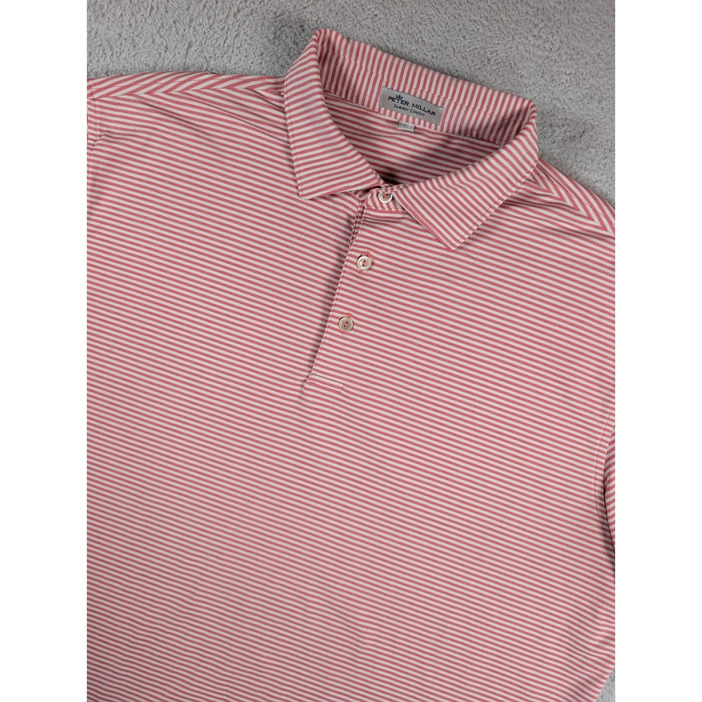 Peter Millar Summer Comfort Polo Shirt Mens Large Pink White Striped Golf